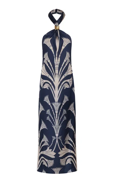 Andres Otalora Luz De Verano Satin Maxi Dress In Blue