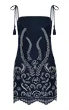 Andres Otalora Luz Nace Embroidered Linen Mini Dress In Blue