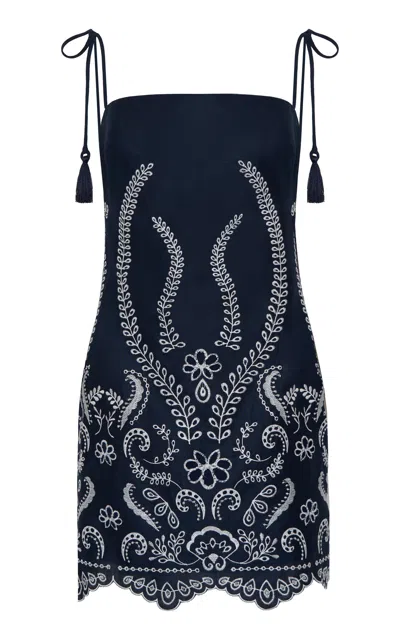 Andres Otalora Luz Nace Embroidered Linen Mini Dress In Blue