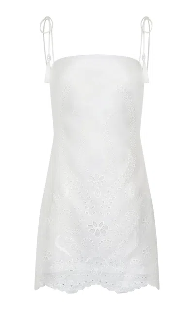 Andres Otalora Luz Nace Eyelet Linen Mini Dress In White
