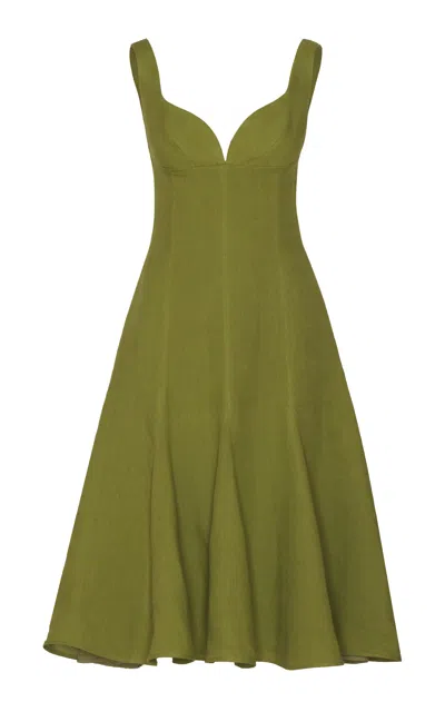 Andres Otalora Mais Bonita Sweetheart Linen Midi Dress In Green