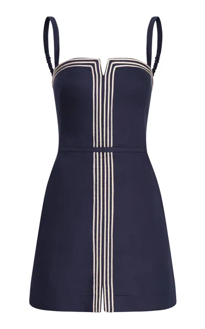 Andres Otalora Marea Embroidered Linen-cotton Mini Dress In Blue