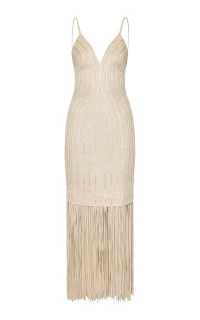 Andres Otalora Marea Lenta Fringed Linen-blend Midi Dress In White