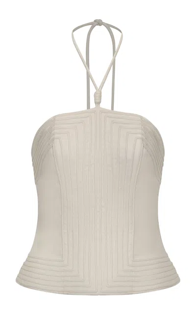 Andres Otalora Maris Embroidered Linen Halter Top In Metallic