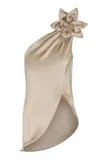 Andres Otalora Me Notas Asymmetric Silk Charmeuse Top In Taupe