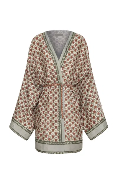 Andres Otalora Memoria Indigena Linen Mini Kimono In Brown