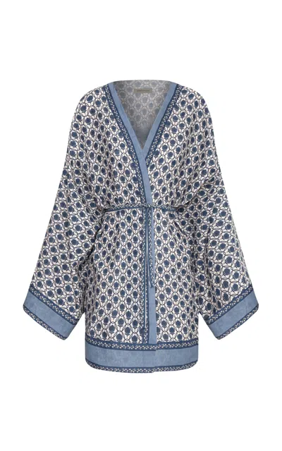Andres Otalora Memoria Indigena Linen Mini Kimono In Blue