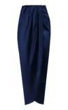 Andres Otalora Memorias Draped Satin Midi Skirt In Navy