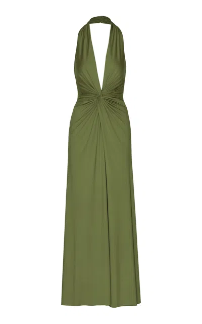 Andres Otalora Mendra Gathered Jersey Maxi Dress In Green