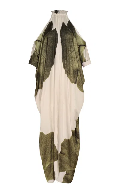 Andres Otalora Meraki Draped Off-the-shoulder Caftan Dress In Ivory