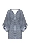 Andres Otalora Mezcalita Linen Mini Caftan Dress In Navy