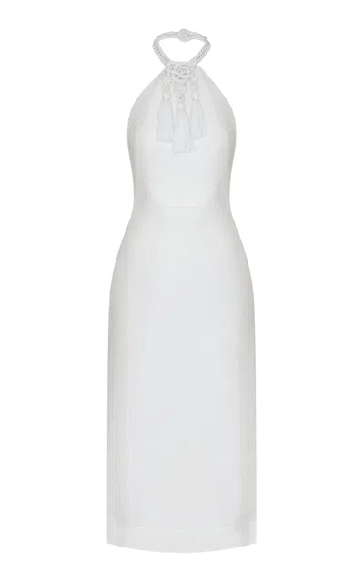 Andres Otalora Mi Cielitio Tassel-embellished Linen Midi Dress In Off-white