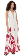 Andres Otalora Mi Esplendor Dress Scarlet Maxi Tulips In White