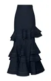 ANDRES OTALORA MI MEMORIA RUFFLED DENIM MAXI SKIRT