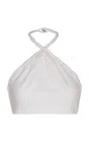 Andres Otalora Mil Islas Criss Cross Linen Crop Top In Off-white