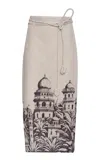 Andres Otalora Mohabbat Belted Linen Midi Skirt In Ivory