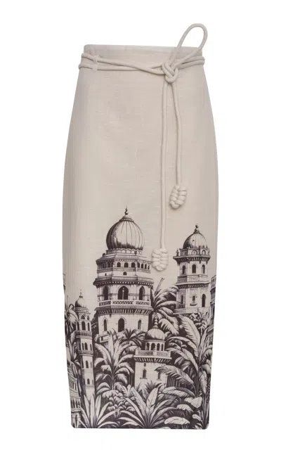 Andres Otalora Mohabbat Belted Linen Midi Skirt In Ivory