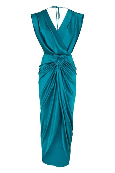 Andres Otalora Mongui Midi Dress In Teal In Animal Print