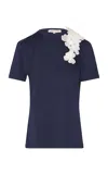 Andres Otalora Muchos Cantos Embellished Cotton T-shirt In Navy
