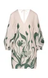 Andres Otalora Muchos Sueños Linen Mini Dress In Green