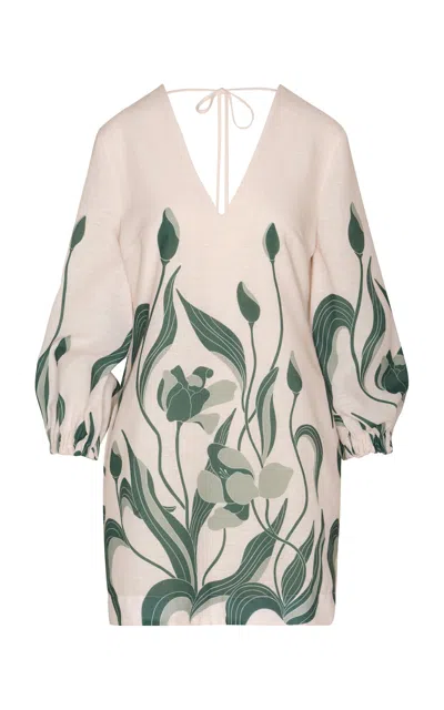 Andres Otalora Muchos Sueños Linen Mini Dress In Green