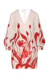 Andres Otalora Muchos Sueños Linen Mini Dress In Red