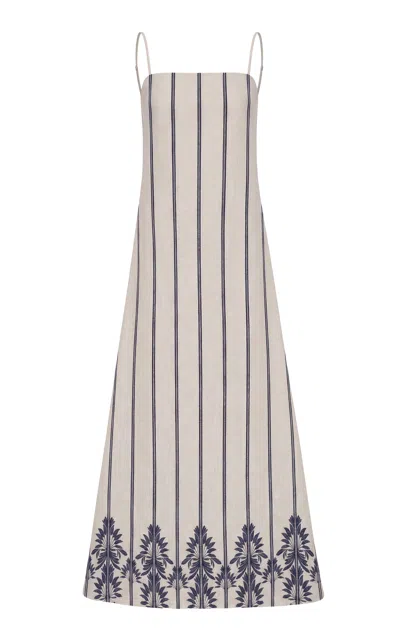 Andres Otalora Navegante Embroidered Linen Maxi Dress In Brown