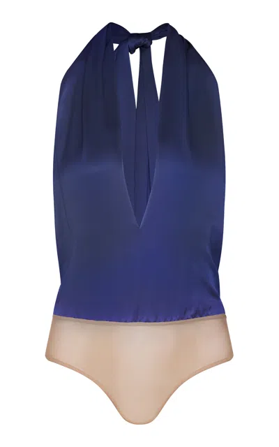 Andres Otalora Negroni Satin Halter Bodysuit In Navy