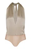 Andres Otalora Negroni Satin Halter Bodysuit In Taupe