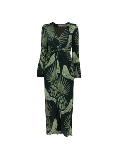 Andres Otalora Nia Serena Twist-detail Leaf-print Midi Dress In Green