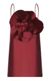 Andres Otalora Noche De Ti Plissé-embellished Taffeta Mini Dress In Burgundy