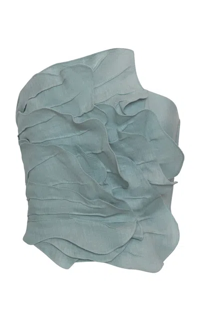 Andres Otalora Noire Pleated Linen Top In Green