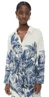 Andres Otalora Printed Linen Blouse In Navy Caribe