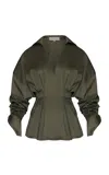 Andres Otalora Noronha Draped Cotton Poplin Top In Olive