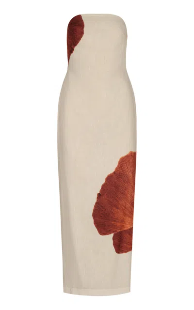 Andres Otalora Nosso Amor Strapless Linen-blend Maxi Dress In Multi