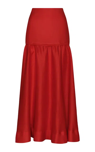 Andres Otalora Nuestro Tesoro Drop-waist Linen Maxi Skirt In Red