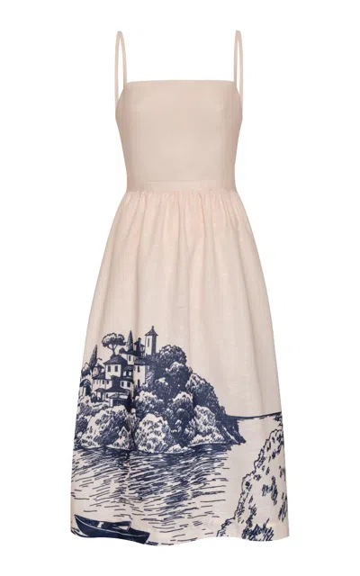 Andres Otalora Nuestros Planes Scenic-motif Linen Midi Dress In Multi