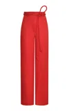 Andres Otalora Oda Al Jardin Belted Linen Wide-leg Pants In Red