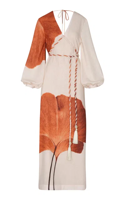 Andres Otalora Odisea Caribeña Tassel-detailed Linen Maxi Dress In Orange