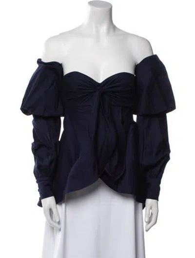 Pre-owned Andres Otalora Off-the-shoulder Long Sleeve Blouse In Blue