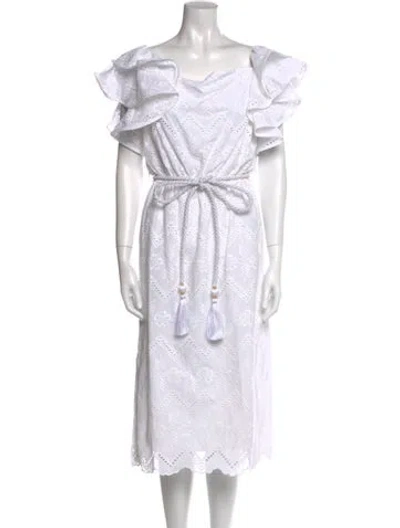 Pre-owned Andres Otalora Off-the-shoulder Midi Length Dress In White