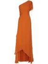 Andres Otalora Copitas Asymmetric Silk Chiffon Maxi Dress In 橘色