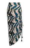 Andres Otalora Ópalo Gathered Plissé Chiffon Midi Skirt In Turquoise