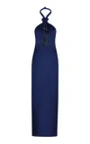 Andres Otalora Origenes Embellished Silk Maxi Dress In Navy