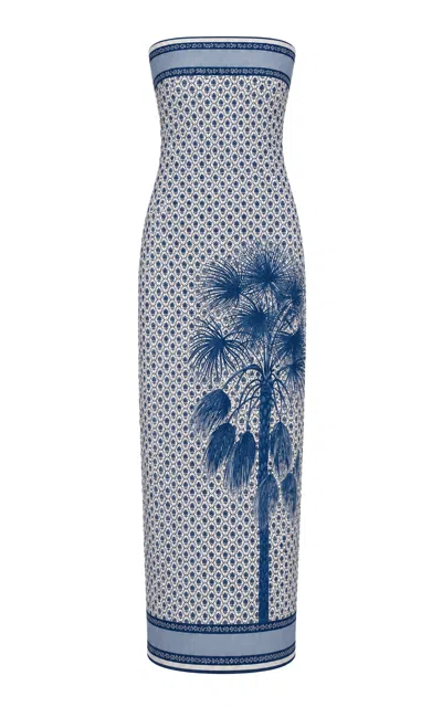 Andres Otalora Oris Printed Linen Maxi Dress In Blue