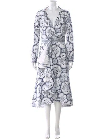 Pre-owned Andres Otalora Paisley Print Midi Length Dress In White