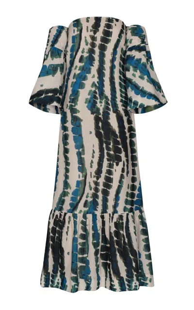 Andres Otalora Palacio Convertible Linen Maxi Dress In Turquoise