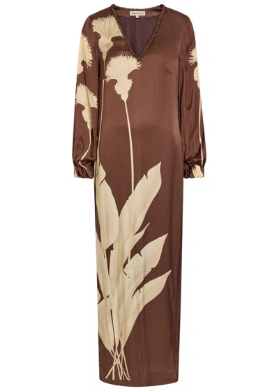 Andres Otalora Palmas Floral-print Maxi Tunic Dress In Brown