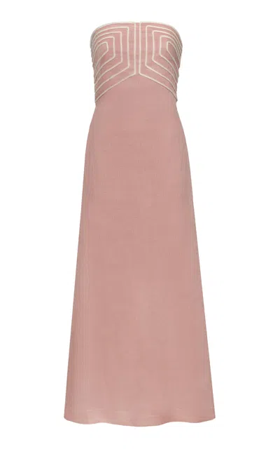 Andres Otalora Paseo Marino Embroidered Linen Midi Dress In White