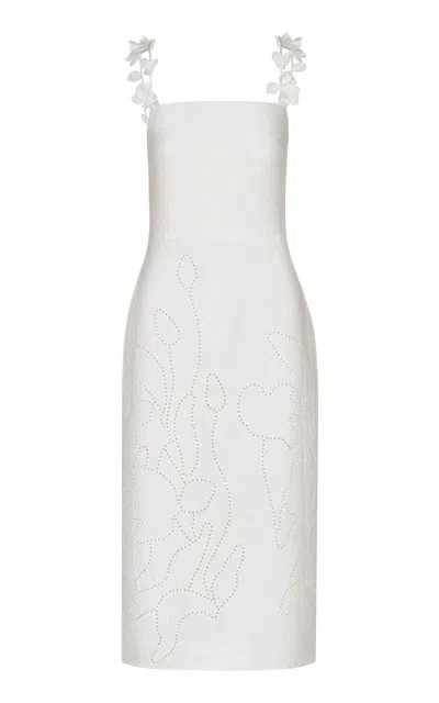 Andres Otalora Petalos Embroidered Linen Midi Dress In Off-white